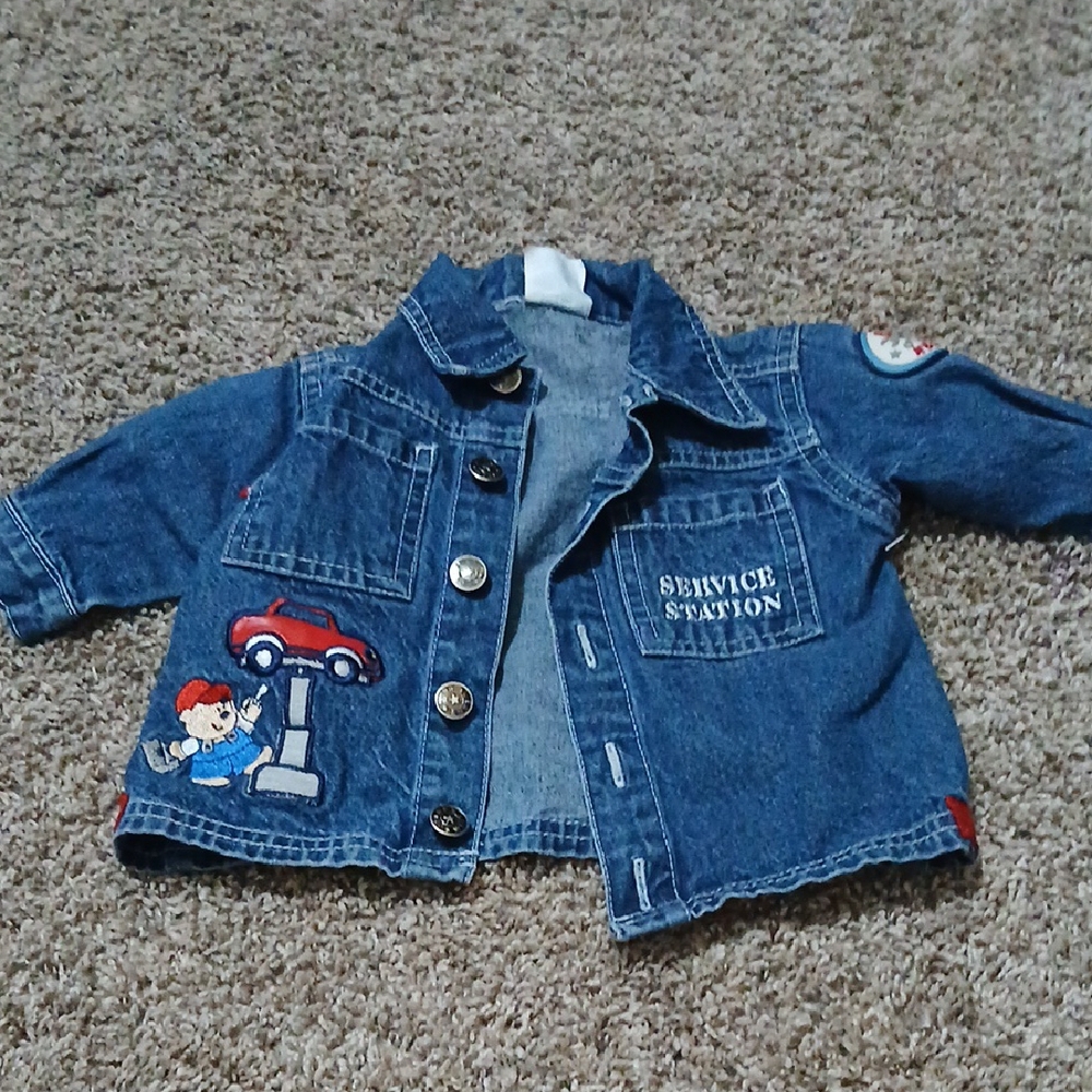 Kids Blue Denim Jacket with Car Embroidery